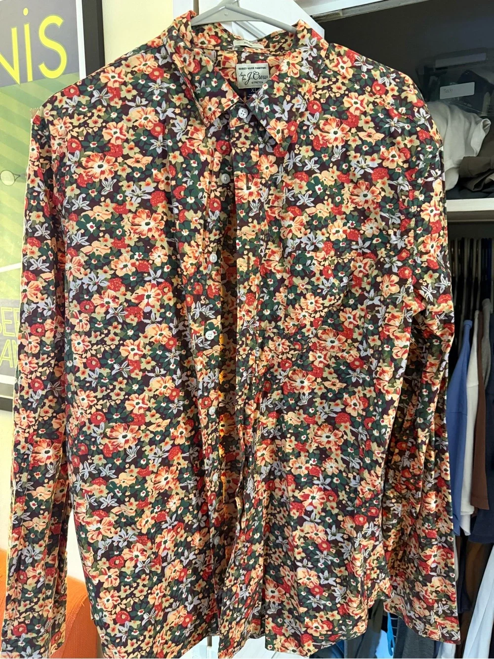 J. Crew Men's Floral Button-Down Shirt in Black, Red and Cream